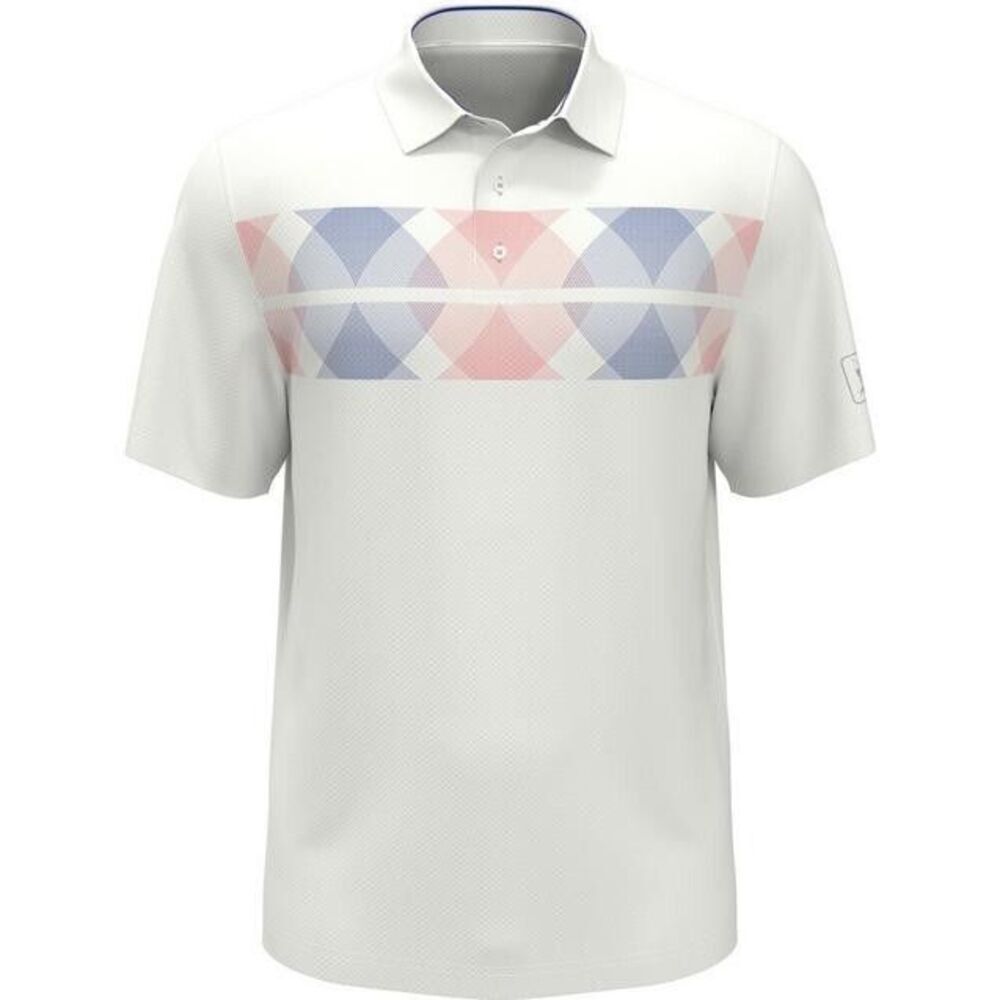 PGA TOUR Men's Argyle Print Short Sleeve Golf Polo Shirt Bright White S